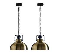 Vintage Dome Pendant Light 2 Pack, Green Brass Metal Ceiling Light Shade