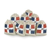 Vintage Dominican Republic Flag Printed Cotton And Hemp Bunches Pocket Drawstring Pouch 8 Pieces Reusable Gift Bags