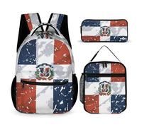 Vintage Dominican Republic Flag Printed Dayback Set with Lunch Bag And Pencil Case Lightweight Classic Backpack Set 3pcs