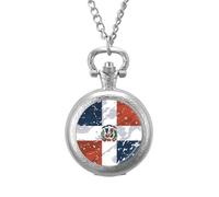Vintage Dominican Republic Flag Vintage Pocket Watches Roman Numerals Quaretz Watch with Chain Christmas Birthday Gifts Silver-Style