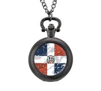 Vintage Dominican Republic Flag Vintage Pocket Watches Roman Numerals Quaretz Watch with Chain Christmas Birthday Gifts Black-Style