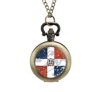 Vintage Dominican Republic Flag Vintage Pocket Watches Roman Numerals Quaretz Watch with Chain Christmas Birthday Gifts Coppery-Style