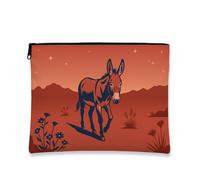Vintage Donkey Makeup Bag, Rustic Animal Cosmetic Pouch for Women, Portable Canvas Zipper Organizer, Travel Toiletry Bag, Red, 7x9 Inch, Donkey