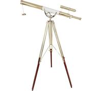 Vintage Double Barrel Shiny Finish Brass Telescope Spyglass with White Leather Wrap Brown Brass/Wooden Tripod stand | 39" Tube Length, 63" Height For Home Decor