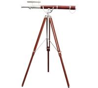 Vintage Double Barrel Telescope Nickel Chrome Finish Orange Leather Covered Handmade with Brown Wooden Tripod Antique Brass Floor Standing Telescope Master Harbor