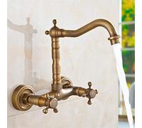 Vintage Double Cross Wall-Mounted Brass Kitchen Sink Mixer Faucet | Antique Bathroom Basin Taps | Retro Bathtub Shower Fixtures - 3 Styles