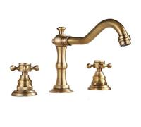 Vintage Double Handle Basin Mixer TapWidespread 3 Holes Bathroom Sink & Bathtub Faucet 8Inch Deck Mounted Antique Brass Tap for Classic Decor
