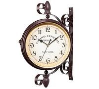 Vintage Double Sided Clock Wall Mounted Paddington Station Clock Hanging Garden Clocks Outdoor Vintage Wall Clock for Wall Home Decor No Battery