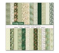 Vintage Double-Sided Pattern Scrapbook Paper Pack, 24 Sheets 6x6 in, Premium Cardstock for Origami, Scrapbooking, Decoupage, Card Making, Craft Paper Sheets for Journaling & DIY Projects (Green)