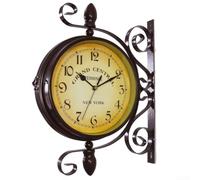 Vintage Double Sided Wall Clock Wall-Mounted Retro Train Station Clock Classic Wrought Iron Two Faces Wall Hanging Clock for Indoor Living Room Bedroom