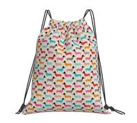 Vintage Doxie Sausage Dogs Dachshund Pattern GirlsDrawstring Backpack Sports Gym Sackpack Water Resistant String Bag for Women Men