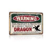 Vintage Dragon Metal Aluminum Tin Sign,Warning This Property Is Protected By A Highly Trained Dragon Sign Funny Wall Art Decor 8x12 Inch