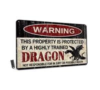 Vintage Dragon Metal Sign Warning This Property is Protected by Highly Trained Dragon Yard Sign Outdoor Home Wall Decor 12x8Inch