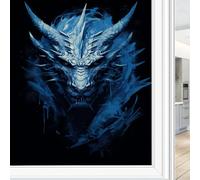 Vintage Dragon Stained Glass Window Film, Classic Blue Dreamy Magical Animal Decorative Frosted Glass Privacy Film, Heat Control Static Cling Window Sticker 70x100 cm