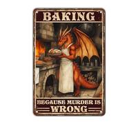 Vintage Dragon Tin Signs Because Murder Is Wrong Retro Kitchen Baking Metal Sign Dragon Signs Wall Decor Funny Wall Art Poster Retro Poster Bar Decorations Cafes Store Office 6 * 8in