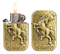 Vintage Dragon/Wolf/Unicorn Carved Kerosene Lighters Animal Themed Windproof Reusable Kerosene Lighter for Men (Unicorn)