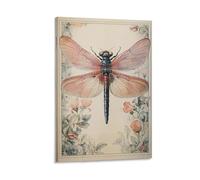 Vintage Dragonfly Botanical Wall Art Insect Illustration Print with Floral Details for Natural History Decor Entomology Poster for Study Or Library Gift 24x36inch(60x90cm) Frame