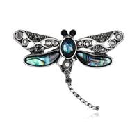 Vintage Dragonfly Brooch Pin, Abalone Shell & Rhinestone Inlaid, Antique Silver Tone, Elegant Insect Jewelry for Women, Clothing Accessories for Dress Scarf Hat Bag