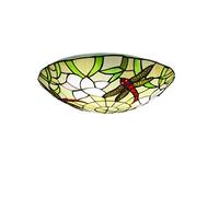 Vintage Dragonfly Ceiling Light Flush Mount,Retro Art Stained Glass Round Ceiling Lamp, E27, Dimmable y Decoration Ceiling Lighting Fixtures for Bedroom Living Room Bathroom Kitchen,30cm