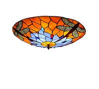 Vintage Dragonfly Ceiling Light Flush Mount Tiffany Style Round Ceiling Lamp Dimmable Hallway Decoration Ceiling Lighting Fixtures for Bedroom Living Room Bathroom Kitchen (Red Dragonfly 40cm)