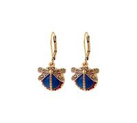 Vintage Dragonfly Moonstone Earrings Gold Plated Boho Statement Gemstone Butterfly Insect Animal Chic Purple Crystal Rhinestone Dangle Leverback Earrings for Women Ethnic Style Fashion Jewelry Gifts