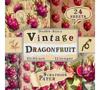 Vintage Dragonfruit Scrapbook Paper: 24 Double-Sided Sheets with 12 Tropical & Exotic Fruit Designs for Journals, Card Making, Wrapping, DIY Projects & Collage