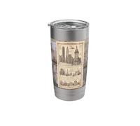 Vintage Drawing of Various Buildings Design Stainless Steel Insulated Tumbler
