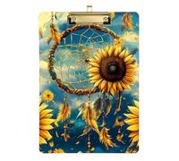 Vintage Dreamcatcher Sunflower Clipboard Decorative Clipboard Travel Clipboards, A4 Letter Size 12.5 x 9 Inches Gold Clip