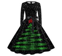 Vintage Dresses for Women UK Christmas A Line Party Fancy Dress Xmas Elegant Winter Long Sleeves Evening Swing Cocktail