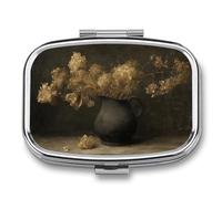 Vintage Dried Hydrangea Flowers in Old Jug Pill Box 2 Compartment Portable Medicine Pill Case Travel Pill Organizer for Pocket Purse