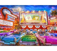 Vintage Drive-in Jigsaw Puzzle 1000 Piece by Vermont Christmas Company - Fully Interlocking & Randomly Shaped Pieces - 26 5/8" x 19 1/4"
