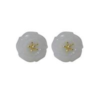 Vintage Drop Earring, S925 Natural Jade and White Jade Earrings, Plum Blossom Simple Daisy Earrings Flower core Ear Studs, 925