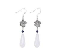 Vintage Drop Earring, S925 White Jade Lapis Lazuli Leaf Magnolia Flower Earrings, Female Handmade Ancient Style Earrings Orchid, 925