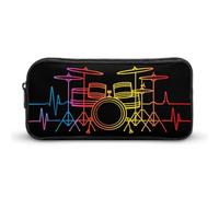 Vintage Drum Set Heartbeat Drumming Band Large Pencil Case Big Capacity Pencil Pouch Pen Bag Marker Pen Case for Women Men