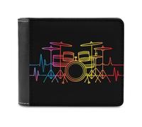 Vintage Drum Set Heartbeat Drumming Band PU Leather Wallets Stylish Bifold Wallet Slim Front Pocket Credit Card Holder for Women Men