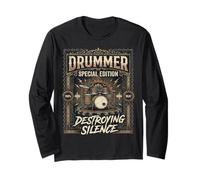 Vintage Drummer Destroying Silence Steampunk Percussion Art Long Sleeve T-Shirt