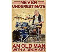 Vintage Drummer Poster Canvas Wall Art Painting Never Underestimate An Old Man With A Drum Set Canvas Painting Vintage Posters Wall Art Gifts For Living Room Bedroom Office Home Decor Unframed 8x12