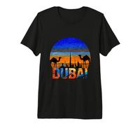 Vintage Dubai Skyline Sunset Camel Desert Travel Premium T-Shirt