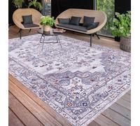 Vintage Dusty Grey Beige Floral Area Rug 7x10 Waterproof Indoor Outdoor Carpet for High Traffic Patio Deck Porch Garden Quick Dry Poolside & Balcony Use