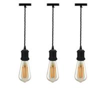 Vintage E27 Pendant Light Fitting Black Hanging Ceiling Lamp Kit With Twisted Fabric 2M Cable Pack Of 3