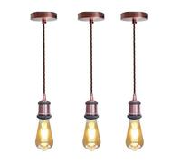 Vintage E27 Pendant Light Fitting Copper Hanging Ceiling Lamp Kit With Twisted Fabric 2M Cable Pack Of 3