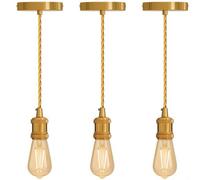 Vintage E27 Pendant Light Fitting French Gold Hanging Ceiling Lamp Kit With Twisted Fabric 2M Cable Pack Of 3