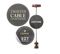 Vintage E27 Pendant Light Fitting - Industrial Hanging Ceiling Lamp Holder with Adjustable Twisted Braided Cable, Retro Edison Suspension Light for Kitchen Island, Dining Room & Bar