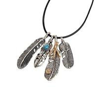 Vintage Eagle Claw Feather Shape Charms Pendant Wax Cord Necklace