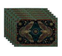 Vintage Eagle Pattern Placemats, Dark Green Decorative Table Mats for Dining Table, Non-Slip Washable Indoor Outdoor Party Placemat Set of 6