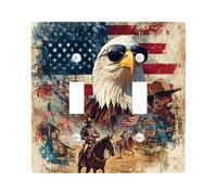 Vintage Eagles 4th of July Decorative Switch Cover 2 Gang Double Toggle, Western Independence Day Switchcover Wall Plate, USA Electrical Faceplate for Bedroom Living Room Decor