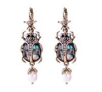Vintage Earrings for Women - Shell Insect Beetle Gothic Earrings, Gold Unique Earrings, Earrings for Women Dangling, Art Deco Earrings Beetle Studded with Diamond Pearls