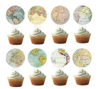Vintage Earth Cupcake Toppers Earth Day Decorations for Going Away Farewell Party Travel Around The World Party Supplies