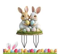 Vintage Easter Bunny Decorations Outdoor | Decorative Easter Rabbits With Eggs | Happy Easter Bunny Sign | Cute Rabbits Garden Stake | Animal Art Stake Sign For Flowerbeds, Patios, Lawns