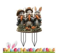 Vintage Easter Bunny Decorations Outdoor | Decorative Easter Rabbits With Eggs | Happy Easter Bunny Sign | Cute Rabbits Garden Stake | Animal Art Stake Sign For Flowerbeds, Patios, Lawns